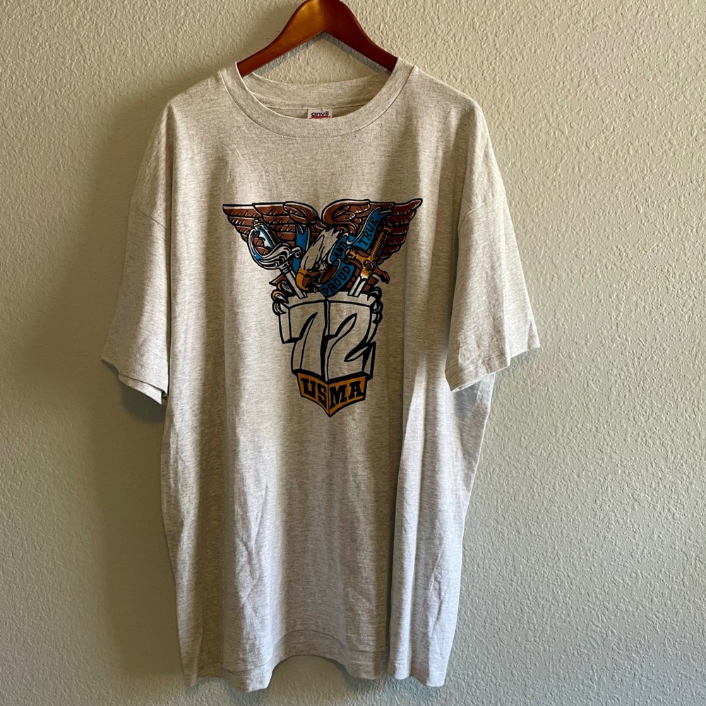 Vintage Anvil USMA West Point Class of 1972 T-Shirt Gray Single Stitch 2XL USA